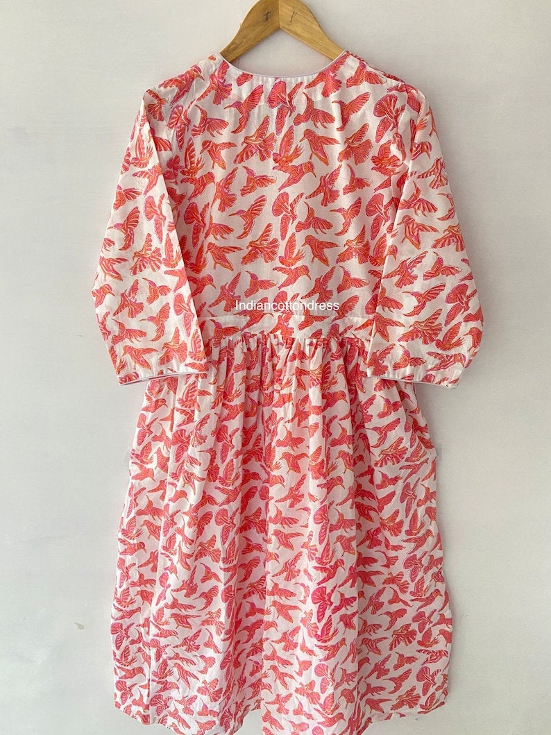 Indian Cotton Block Print Summer Casual Dress, Handblock print dress, boho long maxi dress, midi dress, casual flapper skater Circle dress