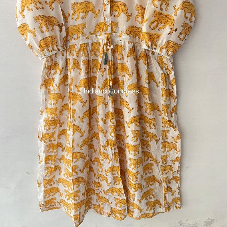 Indian cotton hand block tiger print summer casual dress,boho long maxi dress,midi dress,block print dress,ruffle dress, indian Print gown