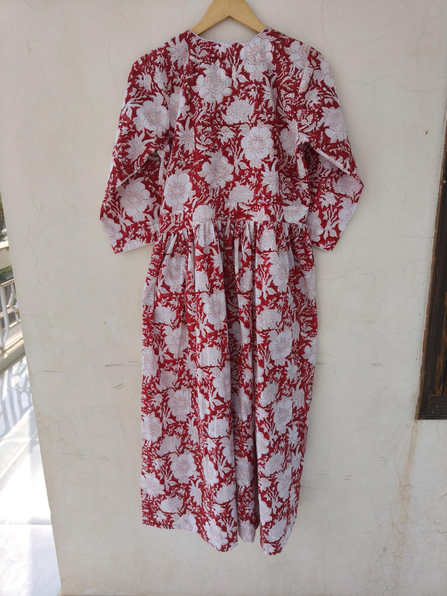 Handblock print floral dress, indian dress, midi dress, Beach wear dress, boho hippie dress, Blousen dress, skater circle dress,cotton dress