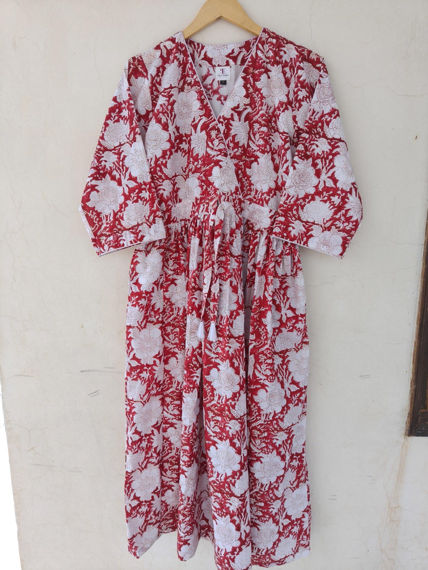 Handblock print floral dress, indian dress, midi dress, Beach wear dress, boho hippie dress, Blousen dress, skater circle dress,cotton dress