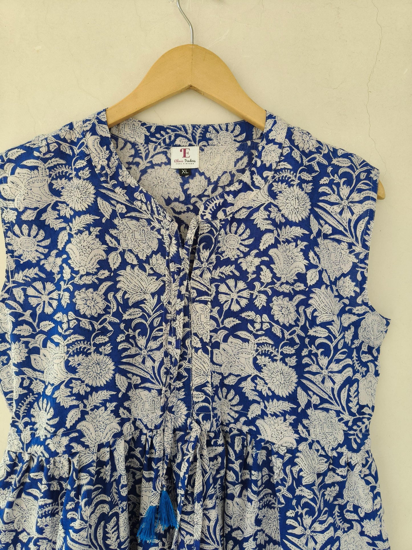 new arrival floral print blue dress, cotton summer wear dress, indian dress, handblock print dress, midi dress, short dress, Flapper Dress
