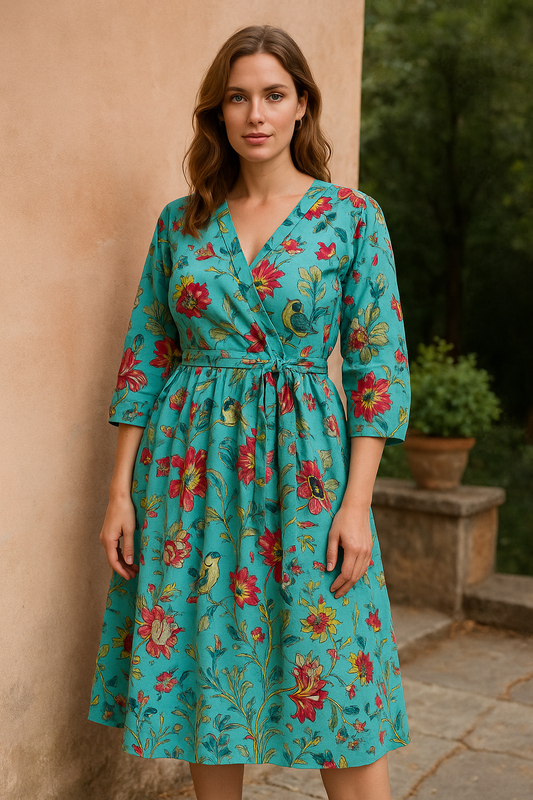 Indian Cotton Block Print Summer Casual Dress, Handblockprintdress, boho long maxi dress,midi dress, casual flapper skater Circle gown dress