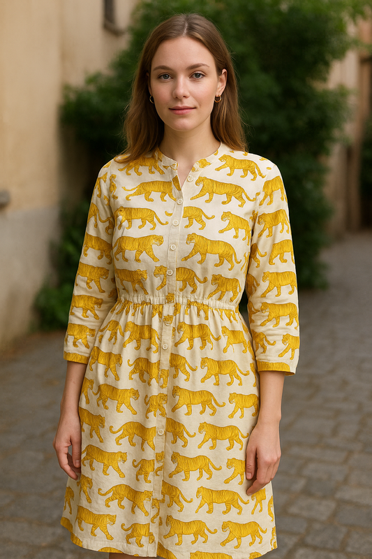 Indian cotton hand block tiger print summer casual dress,boho long maxi dress,midi dress,block print dress,ruffle dress, indian Print gown