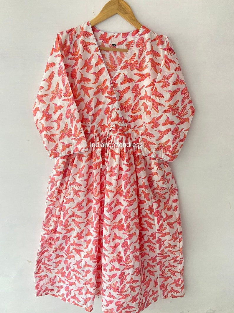 Indian Cotton Block Print Summer Casual Dress, Handblock print dress, boho long maxi dress, midi dress, casual flapper skater Circle dress