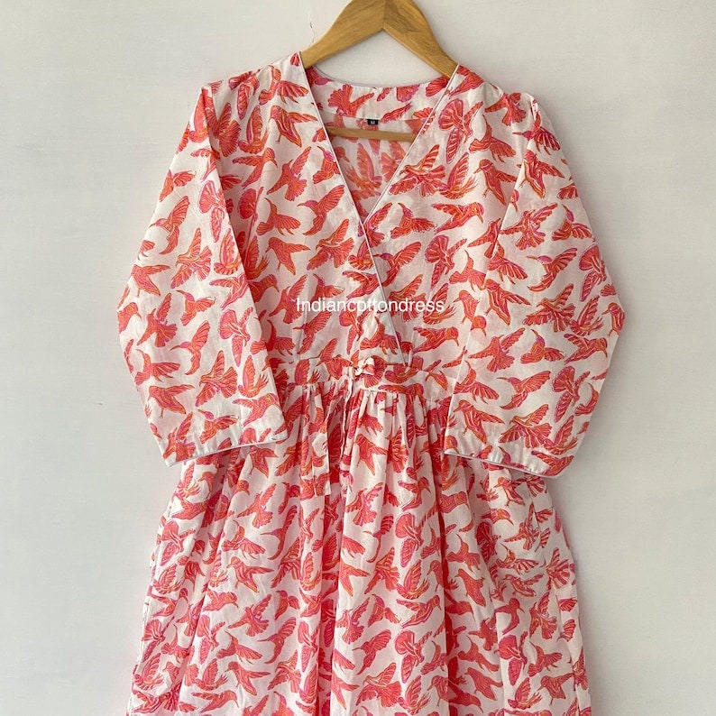 Indian Cotton Block Print Summer Casual Dress, Handblock print dress, boho long maxi dress, midi dress, casual flapper skater Circle dress