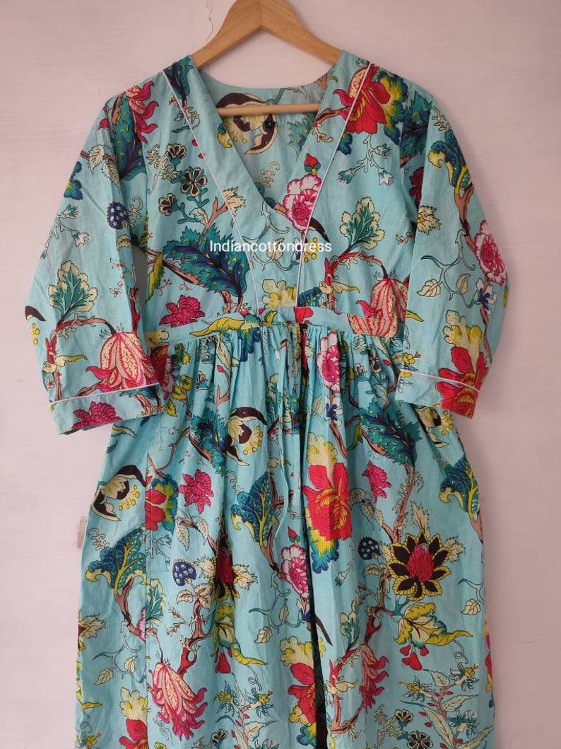Indian Cotton Block Print Summer Casual Dress, Handblockprintdress, boho long maxi dress,midi dress, casual flapper skater Circle gown dress