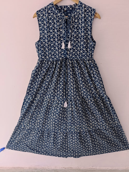 Indian cotton handblock geomatric print summer casual dress,boho long maxi dress,midi dress,block print dress,deep v neck dress,ruffle gown