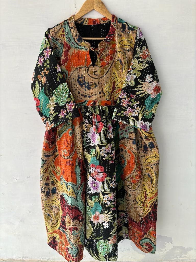 Beautiful Party Wear Dress, Women Causal Designer Long Dress Floral Print Women Dress, Cotton Handmade Block Print Summer Wrap trendy Dress