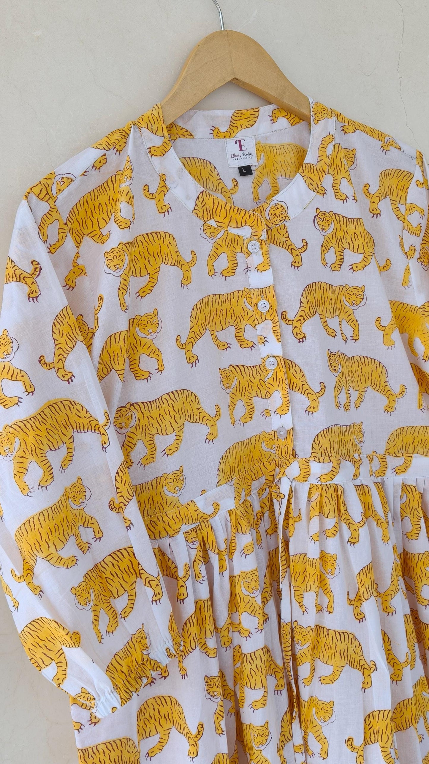 Tiger handblock print dress,  indian cotton dress, ruffle dress, maxi dress, summer wear,gift for her, casual dress, boho dress,skater dress
