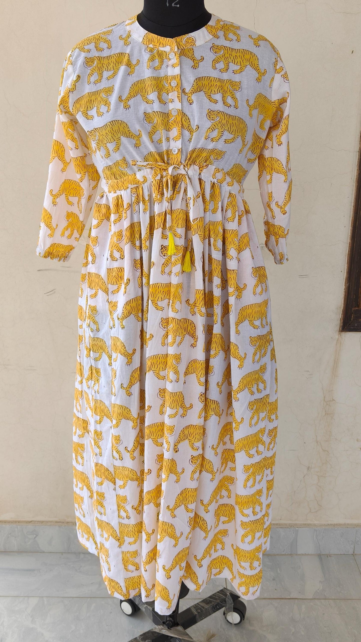 Tiger handblock print dress,  indian cotton dress, ruffle dress, maxi dress, summer wear,gift for her, casual dress, boho dress,skater dress