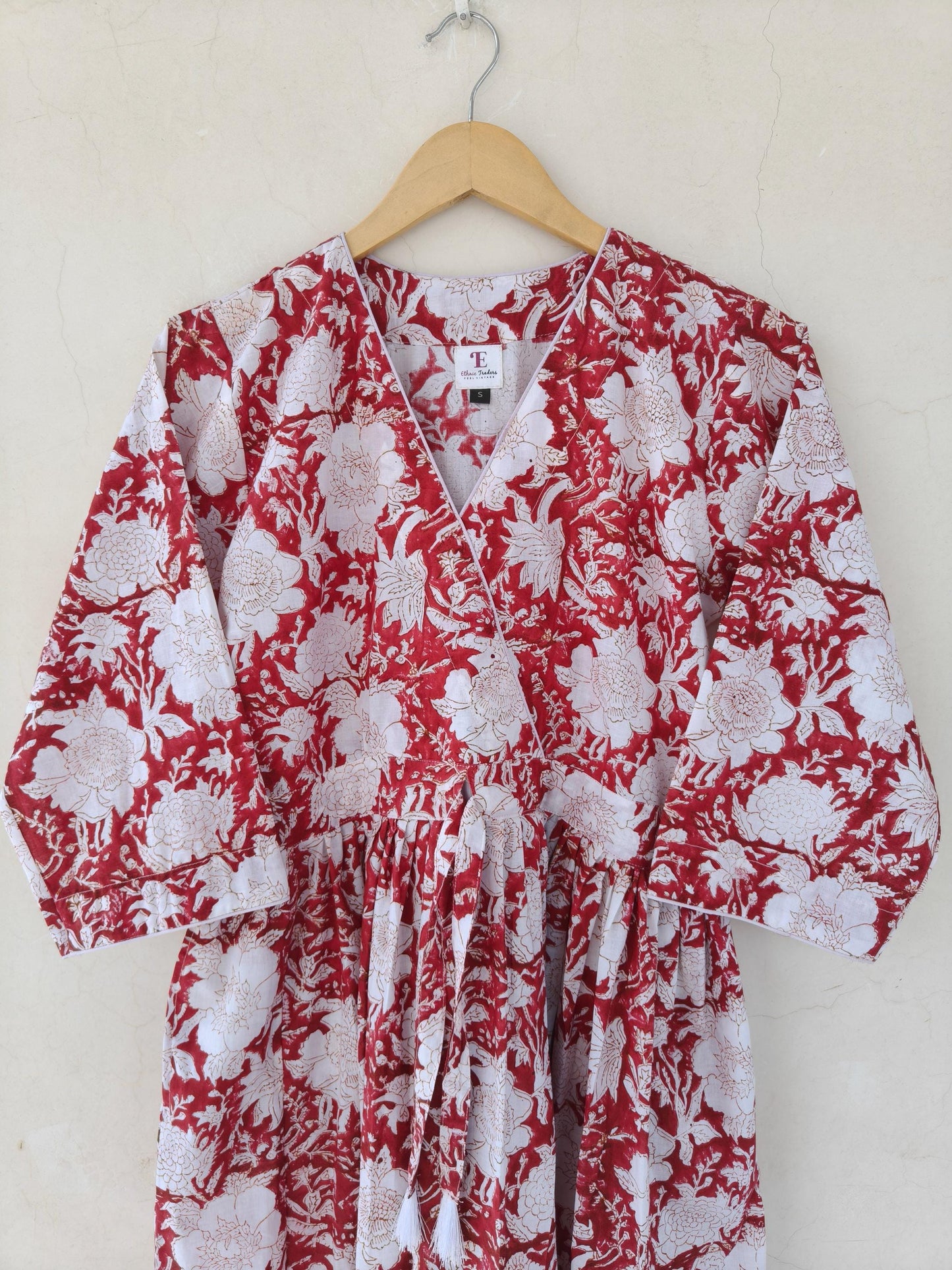 Handblock print floral dress, indian dress, midi dress, Beach wear dress, boho hippie dress, Blousen dress, skater circle dress,cotton dress