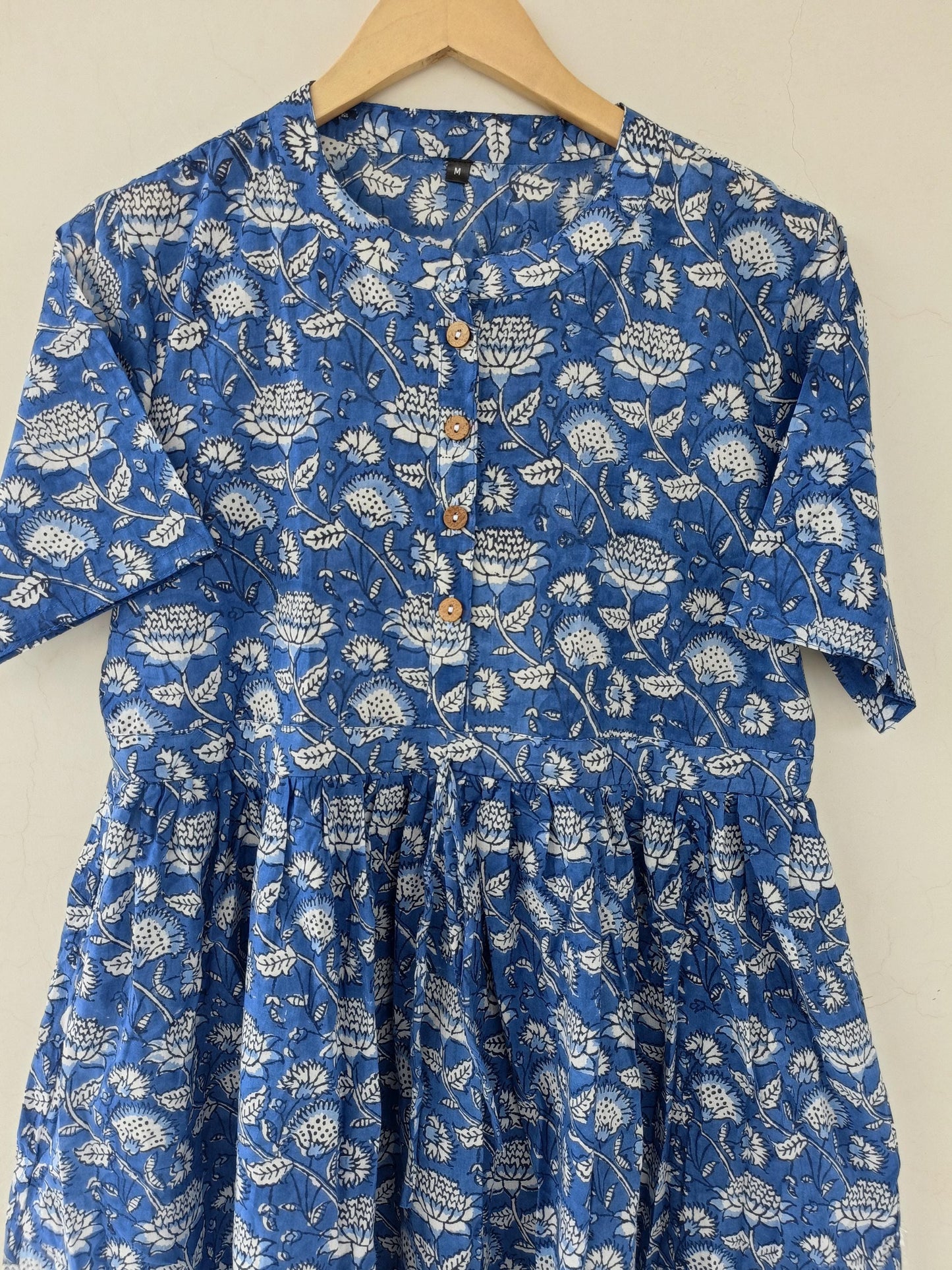indian handmade blue floral print dress, block print dress, flapper dress, skater circle dress, boat neck dress, cotton dress, summer wear