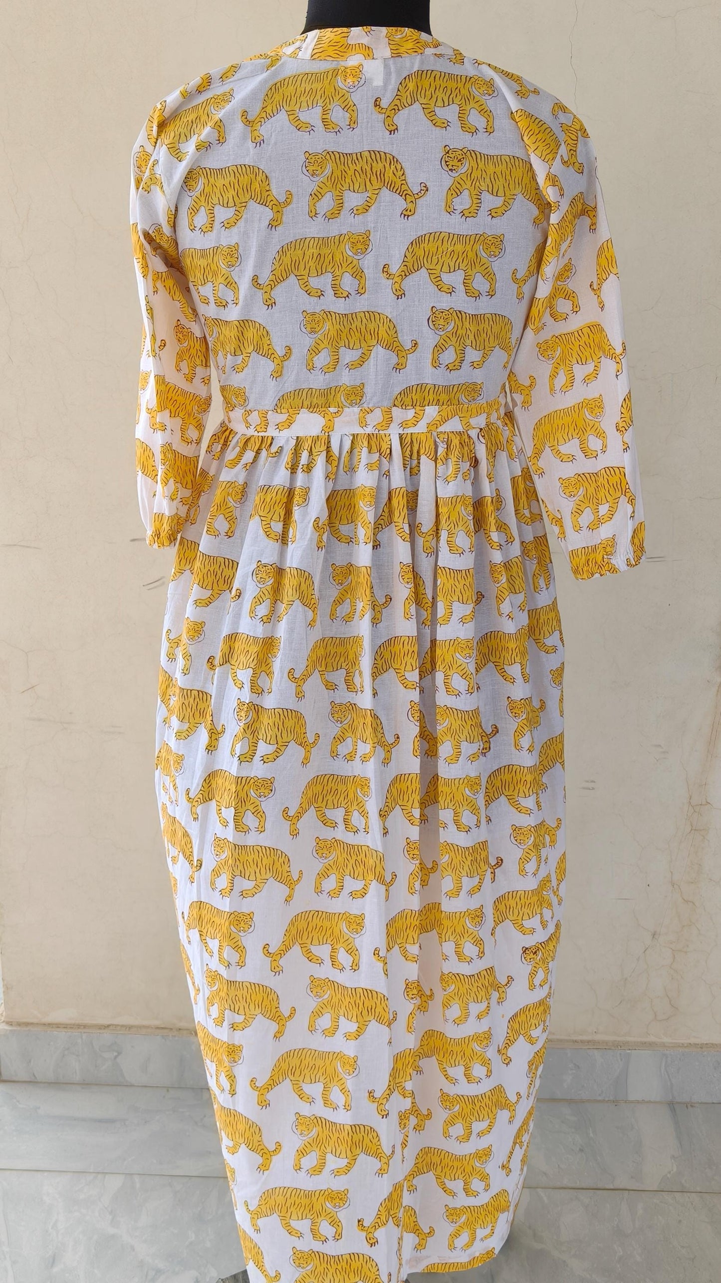 Tiger handblock print dress,  indian cotton dress, ruffle dress, maxi dress, summer wear,gift for her, casual dress, boho dress,skater dress