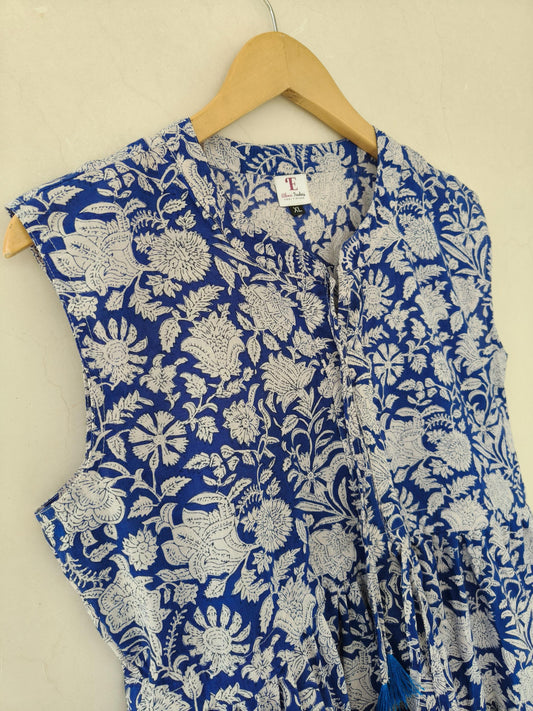 new arrival floral print blue dress, cotton summer wear dress, indian dress, handblock print dress, midi dress, short dress, Flapper Dress