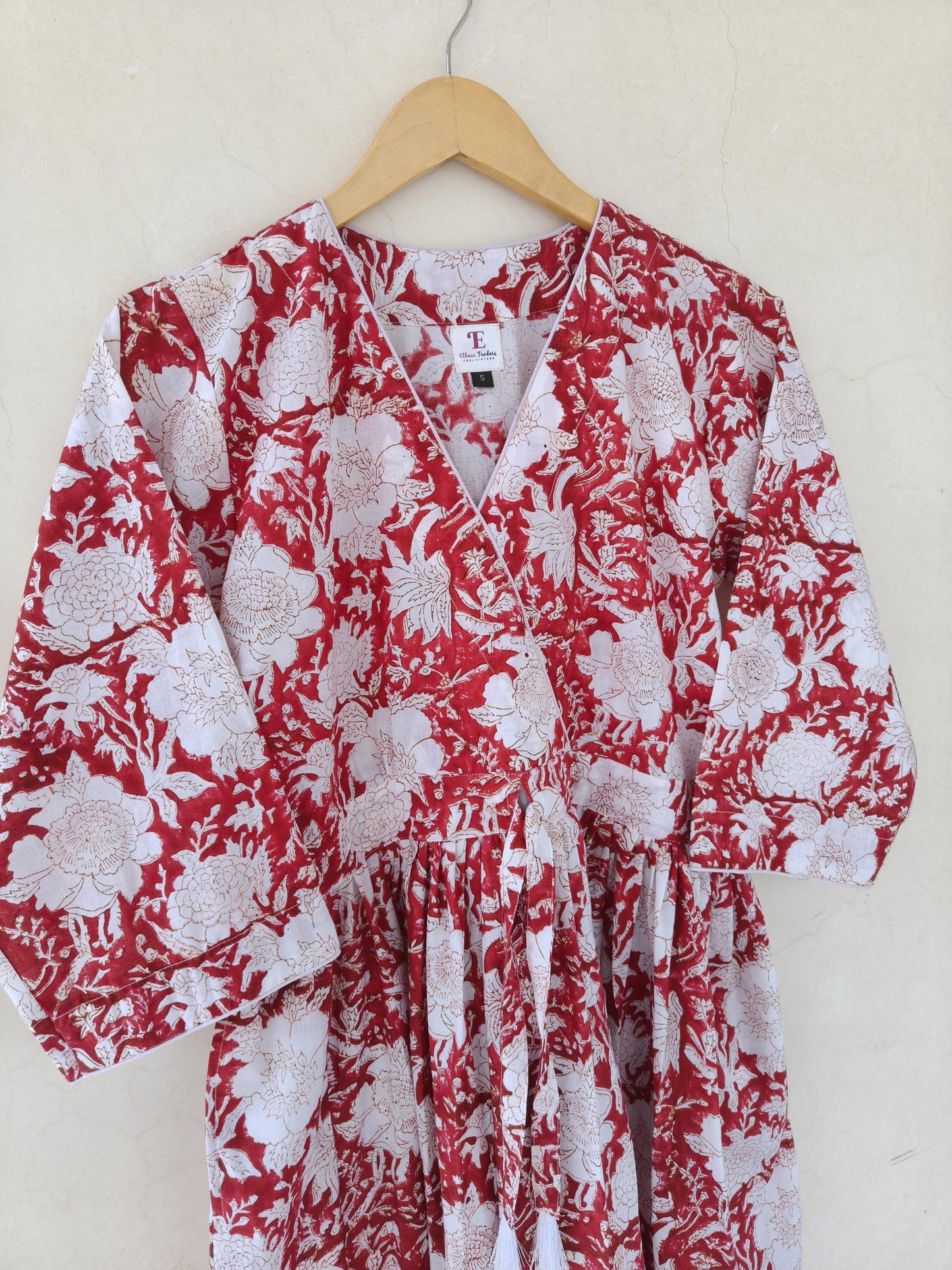 Handblock print floral dress, indian dress, midi dress, Beach wear dress, boho hippie dress, Blousen dress, skater circle dress,cotton dress