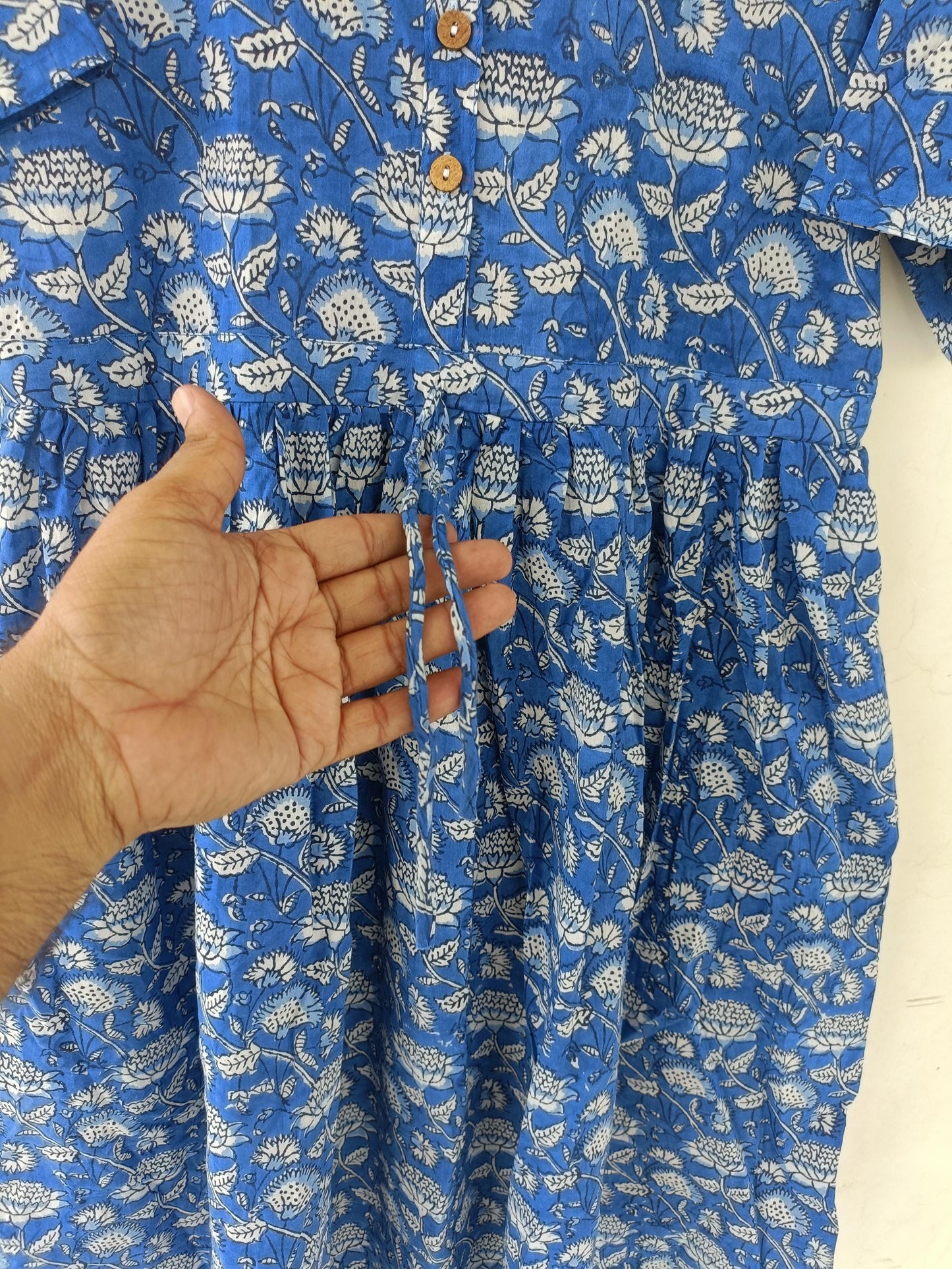 indian handmade blue floral print dress, block print dress, flapper dress, skater circle dress, boat neck dress, cotton dress, summer wear